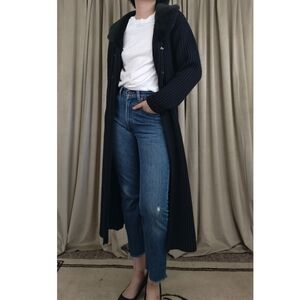 Yuka Chunky Black Long Cardigan with Faux Fur Collar